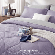 U By Bedsure Queen Comforter Set, 7-Piece Reversible Lightweight Bedding Set, Light Purple