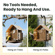 Birdfy Smart Bird Feeder with 1080P HD Camera, 60FPS Video, AI Bird Identification, Night Vision, Cloud Storage, Suet Holder, Brown