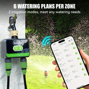 RainPoint 2-Zone Smart Wi-Fi Hose Timer with Brass Inlet, Outdoor Sprinkler Irrigation Controller, Green, HTV210B009W