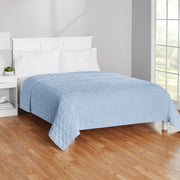 Mainstays MSS466170522025 Solid Textured Box Crinkle Quilt, Blue, Full/Queen, Soft Wash Microfiber, All Ages