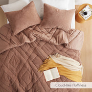 Regency Heights Full/Queen Quilted Comforter Set, Plush Teddy Texture, Double Diamond Pattern, Medium-Weight Fill, Brown, 3-Piece
