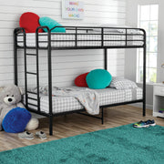Your Zone YZ6310008080101 Twin Over Twin Metal Bunk Bed w/Ladder for Kids Bedroom, Black