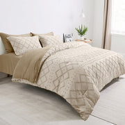 JUSTLET Comforter Set 7 Pieces Bed in a Bag, Reversible Tufted Beige Comforter, Fitted Sheet, Flat Sheet, Pillow Shams, Pillowcases, King