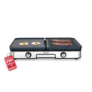 Gourmia 28 Inch Ceramic Nonstick Electric Griddle and Grill Combo, Dual Zone Temperature Control, Black, GEG1430