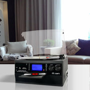 Caymuller M503-FX 9-in-1 Retro Turntable w/Built-In Speakers, Bluetooth, AM/FM Radio, CD & Cassette Player, Black