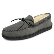 Minnetonka Men's Sheepskin Hardsole Moccasin Slippers, Grey, Wide Size 12, 3749W