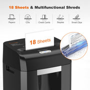 Bonsaii C185-J Paper Shredder, 18-Sheet Cross Cut, 60-Min Continuous Run, P-4 Security, 6.1-Gallon Bin, Black
