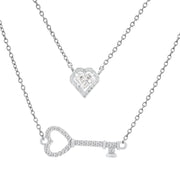 Brilliance Fine Jewelry Cubic Zirconia Key and Heart Two Layered Necklace in Silver - NK17028-RH.SZWZ20