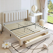 UHOMEPRO Q24040303 Queen Bed Frame Upholstered Platform Bed Frame with LED Lights, Beige