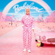 Mattel Barbie The Movie Ken Collectible Doll, Ryan Gosling as Ken, Pink Jumpsuit with B Detail, White Sneakers, Multicolor Roller Skates, Display Stand, JCP80
