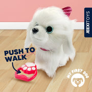 New Age U.S JEEXI Electronic Plush Toy Dog, 10 in Interactive Walking Barking Puppy with Remote Control Leash and Accessories