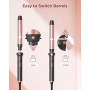 Wavytalk 320N1 5 in 1 Curling Iron Set with 4 Interchangeable Ceramic Wands 0.35 to 1.25 in, Thermal Brush, Instant Heat Up, Dual Voltage, Rose Gold