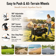 TouHeart 2 Seater Wagon Stroller with Adjustable UPF 50+ Canopy, All-Terrain EVA Wheels, Folding Design, Gray, JML003
