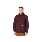 Carhartt Men's Midweight Loose Fit Hoodie, Port Red, Cotton Polyester Blend, Logo Sleeve Graphic, K288-PRT