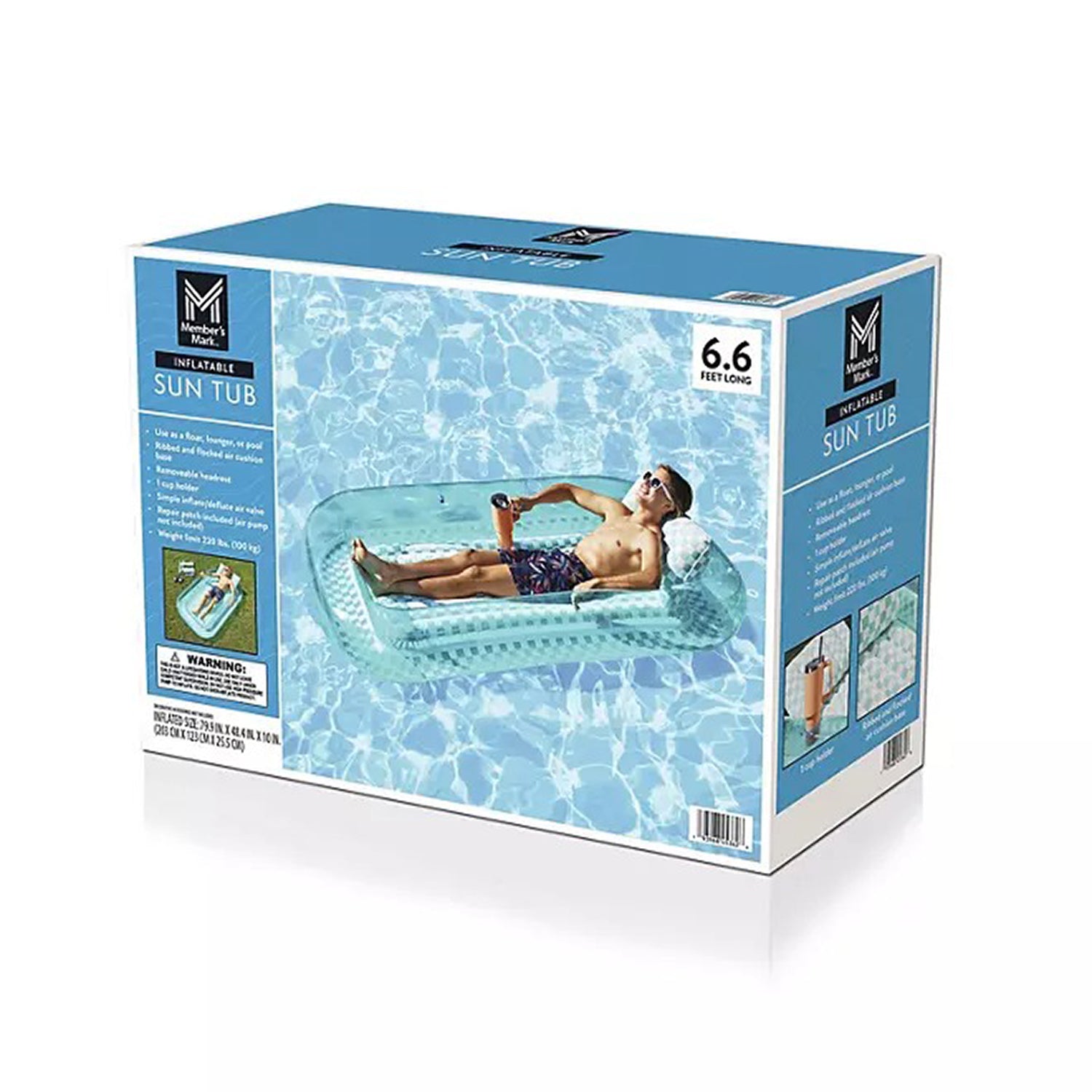 Member's Mark Inflatable Sun Tub Tanning Pool Float, Teal Checkered ...