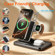SOLPOWBEN 3-in-1 Wireless Charging Station, 15W Fast Charger for iPhone 8 and Newer, Apple Watch SE to Series 11, AirPods Pro and AirPods, Black