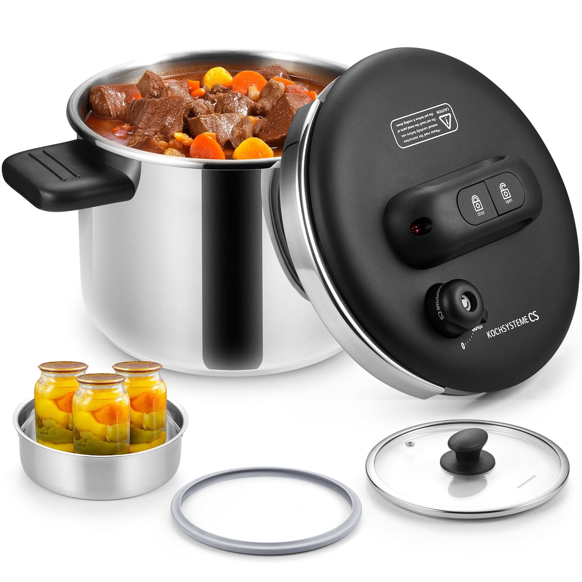 Koch Systeme CS 101176 Stainless Steel Pressure Cooker, 8.5qt Capacity ...
