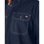 Dickies Men's Flex Denim Long Sleeve Button-Down Shirt, Relaxed Fit, Dark Denim Wash, WL301