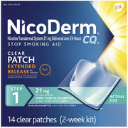 NicoDerm 142020 CQ Nicotine Patch, Clear, Step 1 to Quit Smoking, 21mg, 14 Count