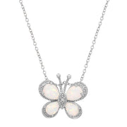 Brilliance C902006RCO-P.WM Sterling Silver Cubic Zirconia and Created Opal Butterfly Pendant, 18