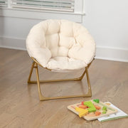 Flash Furniture Kids 23 Inch Folding Saucer Chair, Ivory Faux Fur Upholstery, Soft Gold Steel Frame, Cozy Mini Moon Chair FV-FMC-030-IV-SGD-GG
