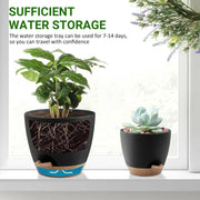 Foukus Set of 5 Self-Watering Plant Pots with Drainage Holes, Eco-Friendly Black Plastic Planters for Indoor and Outdoor Use, Sizes 7in to 5in