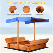 GVDV Wooden Sandbox with Bench Cover for Children, 48 x 48 inch