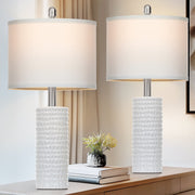 Cinkeda WMTD-486 Ceramic Table Lamps Set of 2, 24 in, Modern Farmhouse Bedside Nightstand Lamp with White Linen Shade