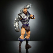 Mattel Masters of the Universe Masterverse New Eternia Fisto 7-Inch Action Figure with 30 Points of Articulation, Interchangeable Heads, Removable Chest Armor, Two-Headed Metallic Hammer JBP76