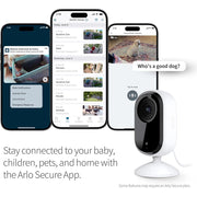 Arlo VMC3060 Essential Security Camera 2K, Baby Monitor & Pet Camera, 2nd Gen, Baby Monitor and Pet Camera, Wired Automated Privacy Shield, 2-Way Audio, Night Vision, Live Stream