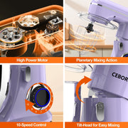 CEBORY 1533 3-IN-1 6.5 QT Tilt-Head 10-Speed Food Mixer, Vine Purple
