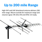 Five Star Outdoor TV Antenna, Multidirectional Yagi Design, 12 dB Gain, Silver, 40 ft Cable, 5812NKJ-FSA-HYW