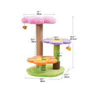 Vibrant Life 4-Level 26in Floral Style Cat Tree with Plush Perches, Natural Jute Scratching Post, Dual Bee Teaser Toys, Rubber Grooming Brush, Multicolor, CT230712