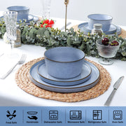 Onader Stoneware Dinnerware Set, 12 Piece, Speckled Gray and Blue, Round Plates and Bowls, Microwave and Dishwasher Safe, 4 Person Service