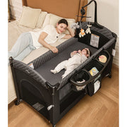 Babyeap 5 in 1 Baby Bassinet with Adjustable Height, Breathable Mesh Panels, Locking Wheels, Black, UP650S