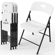 WASUHE 4 Pack White Folding Chairs with Enhanced Iron Frame, Stackable Plastic Folding Chairs