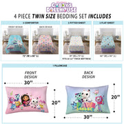 Gabby's Dollhouse Kids Bed in a Bag Bedding Set, Reversible Comforter with Character Artwork, Blue and Pink, Twin, 6B494C