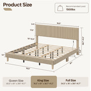 Bestier Corduroy Upholstered King Bed Frame with Adjustable Headboard, Warm LED Lighting, Solid Wood Slats, No Box Spring Needed, Beige