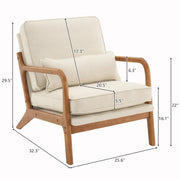 UBesGoo LRC-17DF Modern Linen Fabric Upholstered Comfy Reading Accent Chair with Solid Wood Frame Beige