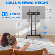 RTVR Rolling TV Stand with Wheels, Adjustable Height and Tilt, Metal Steel Frame, Black, Fits 32 to 85 Inch Screens, Supports up to 110 lb