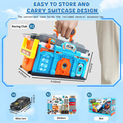 Suorfoxs 2 IN1 Foldable Two-Layer Race Tracks Set with Carrier Truck and 2 Alloy Cars for Boys 2-6 Years