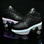 Kofuboke Boy's 2-in-1 Sports Roller Skate Sneakers, Size: 2.5, Black - Portable