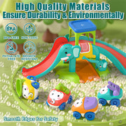 KWANITHINK 5NO3XY3G9CPT 5-in-1 Elephant Slide and Parking Toddler Toy Set with 4 Push-and-Go Cars, Battery-Free, Non-Toxic Plastic, for Ages 1 to 3 Years