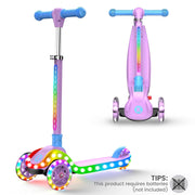 Kidscoter Kids 3 Wheel Scooter with LED Lights, Adjustable Height, Foldable Frame, Rear Brake, Purple, 130lb Capacity KDSCT-LEDP