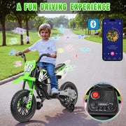 Farmdex 12V Electric Ride On Motorcycle for Kids, Dual 30W Motors, Twist Grip Throttle, Built-in Music and Bluetooth, Red, 2 Training Wheels