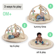 Ingenuity Every Season Plush Lambswool Baby Play Gym with Reversible Mat and Wooden Toy Bar, Natural Cream, 37 in, 16969