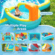 Patbrela 9 in 1 Large Inflatable Water Slide Bounce House with 750W Blower, Dual Water Slides, Water Blasters, Deep Pool, Basketball Hoop, Water Cannon, 211 in x 104 in x 143 in