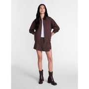 Madden NYC Women's Cotton Twill Bomber Jacket, Relaxed Fit, Cropped Length, Brown, Zip-Up Closure