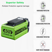 Aimaya 6.0Ah 40V Lithium-Ion Power Tool Battery Replacement with LED Fuel Gauge and Cooling Design, Compatible with GreenWorks 40V GMAX Tools, 25223