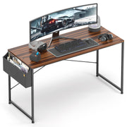 MoNiBloom Computer Desk with Storage Bag, 55 in Writing Study Table, Metal Frame, Walnut Color